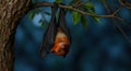 a bat hang on the branch tree with blurred background at night Royalty Free Stock Photo