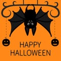 Bat hanging. Dash line pumpkin smile face.