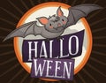 Bat Holding a Commemorative Pin for Halloween Celebration, Vector Illustration Royalty Free Stock Photo