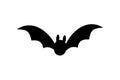 Bat icon. Bat black silhouette with wings isolated white background. Symbol Halloween holiday, mystery dark vampire