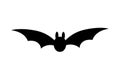 Bat icon. Bat black silhouette with wings isolated white background. Symbol Halloween holiday, mystery dark vampire