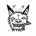 Folk Art-inspired Gothicpunk Doodle: Angry Dog In Monochromatic Minimalist Style