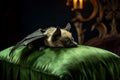 Bat mouse lying on verdant cushion. Generate ai