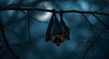 a bat hang on the branch tree with blurred background at night Royalty Free Stock Photo
