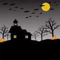 Bat, pumpkin, house, moon and tree for halloween concept Royalty Free Stock Photo