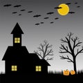 Bat, pumpkin, house, moon and tree for halloween concept Royalty Free Stock Photo