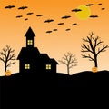 bat, pumpkin, house, moon and tree for halloween concept Royalty Free Stock Photo