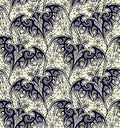 Bat. Seamless pattern. Black Lace pattern. Yellow background.