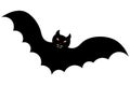 Bat. Silhouette. Terrible toothy. Glowing eyes. Vector illustration. Isolated white background. Flat style. Halloween symbol. Royalty Free Stock Photo