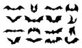 Bat silhouettes. Halloween flying night creatures shapes. Scary autumn party decorative elements. Creepy animals waving