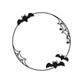 Bat with spider webs round border frame template. Halloween theme frames