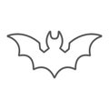 Bat thin line icon, animal and halloween, dracula sign, vector graphics, a linear pattern on a white background,