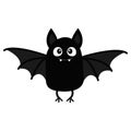 Bat vampire. Happy Halloween. Cute cartoon baby character with big open wing, ears, legs. Black silhouette. Forest animal. Flat de Royalty Free Stock Photo