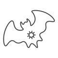 Bat and virus transmission thin line icon, coronavirus epidemic concept, virus on bat sign on white background, Infected