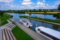 Bata cannal with boat, port and pier in Spytihnev