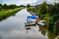 Bata water canal with boat and small pier, Uherske Hradiste