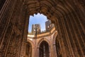 Batalha gothic monastery in Portugal. Detail of facade Gothic monastery Royalty Free Stock Photo