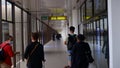 Passengers on the plane go to the arrivals hall through the arrivals hallway