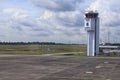 Batam, Riau Islands - Desember 3, 2022: Hang Nadim Airport ATC or navigation tower to prevent collisions, organize and expedite
