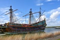 Historic galleon Batavia at the coast of Ijsselmeer