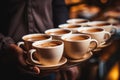 Batch coffee plenty cup hot beans cozy cafe evening relaxation calm tasty drinking cocoa latte cappuccino americano Royalty Free Stock Photo