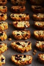 Batch of homemade biscotti, traditional italian cookies, over parchment paper