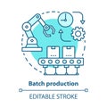 Batch production blue concept icon. Manufacturing method idea thin line illustration. Mass production process. Serial