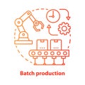 Batch production red concept icon. Manufacturing method idea thin line illustration. Mass production process. Serial