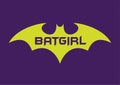 Batgirl logo with name on purple background. Batgirl, famous character from DC Comics