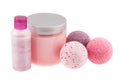 Bath balls and cosmetic bottles Royalty Free Stock Photo