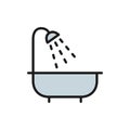 Bath, bathroom, bathtub, shower flat color line icon.
