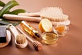 bath and beauty spa personal hugiene accessories on the brown background Royalty Free Stock Photo