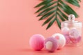 Bath bomb, pink body salt balls, organic cosmetics, body care Royalty Free Stock Photo