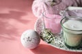 bath bomb and scented candles close up. me time and relaxation concept. weekend self care and mind balance. spa and Royalty Free Stock Photo