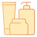 Bath bottles flat icon. Lotion, cream and gel orange icons in trendy flat style. After shower care gradient style design