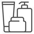 Bath bottles line icon. Lotion, cream and gel vector illustration isolated on white. After shower care outline style Royalty Free Stock Photo