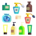 Bath Cosmetics in Bottles and Tubes Icons Set