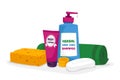 Bath Cosmetics and Toiletries Accessories Body Lotion, Herbal Hair Care Shampoo and Soap Bar with Sponge