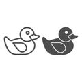 Bath Duck line and solid icon, kid toys concept, rubber duck sign on white background, rubber toy for bath icon in Royalty Free Stock Photo