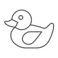 Bath Duck thin line icon, kid toys concept, rubber duck sign on white background, rubber toy for bath icon in outline
