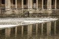 Bath, England - the Avon river/the seagulls with and old buildign in the background. Royalty Free Stock Photo