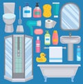 Bath equipment icons human body hygiene hower illustration for bathroom interior hygiene design. Isolated bath symbols Royalty Free Stock Photo