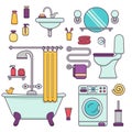 Bath equipment icons made in modern line style