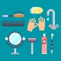 Bath equipment icons modern shower colorful illustration for bathroom interior hygiene vector design. Royalty Free Stock Photo