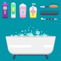 Bath equipment icons modern shower colorful illustration for bathroom interior hygiene vector design. Royalty Free Stock Photo