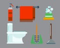 Bath equipment icons shower flat style colorful clip art illustration for bathroom hygiene vector design.