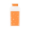 Bath foam transparent glass or plastic bottle vector flat illustration. Orange shampoo with bubbles Royalty Free Stock Photo