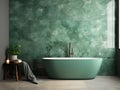 bath on green glossy ceramic tiles