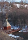 Bath and Holy spring on  Pazha river in historic village Radonezh in early spring,  Moscow Oblast, Russia Royalty Free Stock Photo