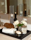 Bath items on bathroom vanity